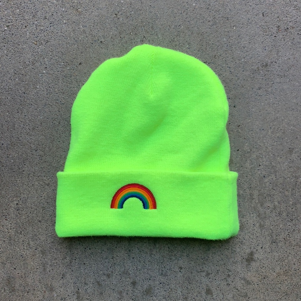 Aviator Nation // rainbow beanie neon yellow